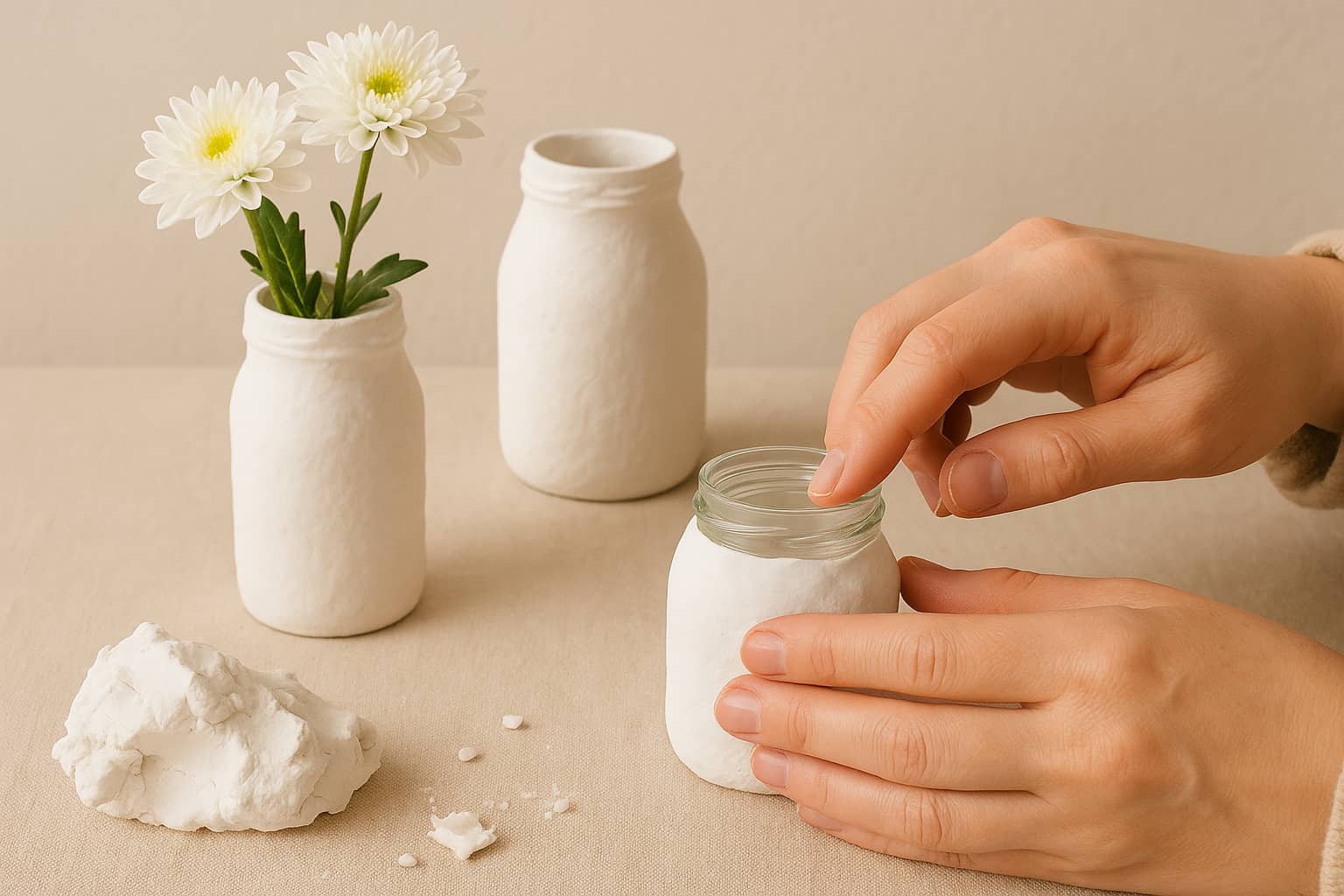 Transformer des pots en verre en vase avec de la pate autodurcissante